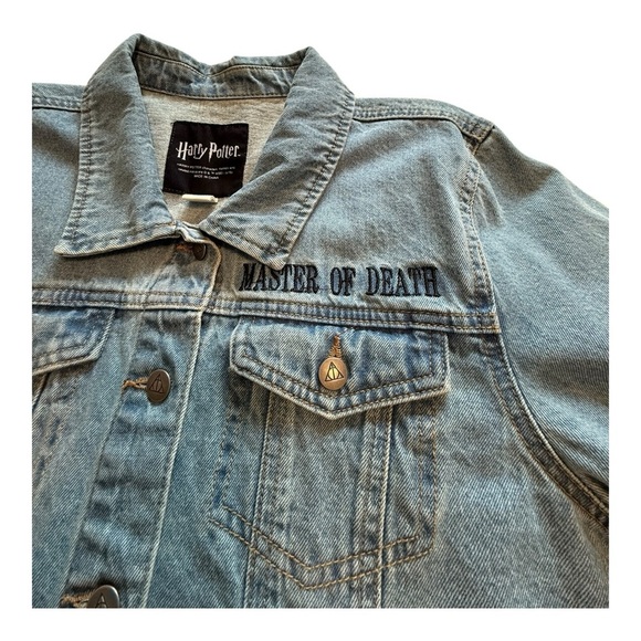 Harry Potter Deathly Hallows Girls Crop Denim Jacket - Size XL - Picture 7 of 16
